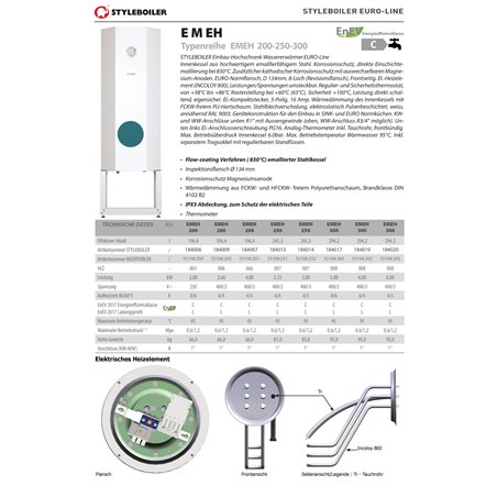 Styleboiler Einbauboiler EMEHX 250 Liter Edelstahl